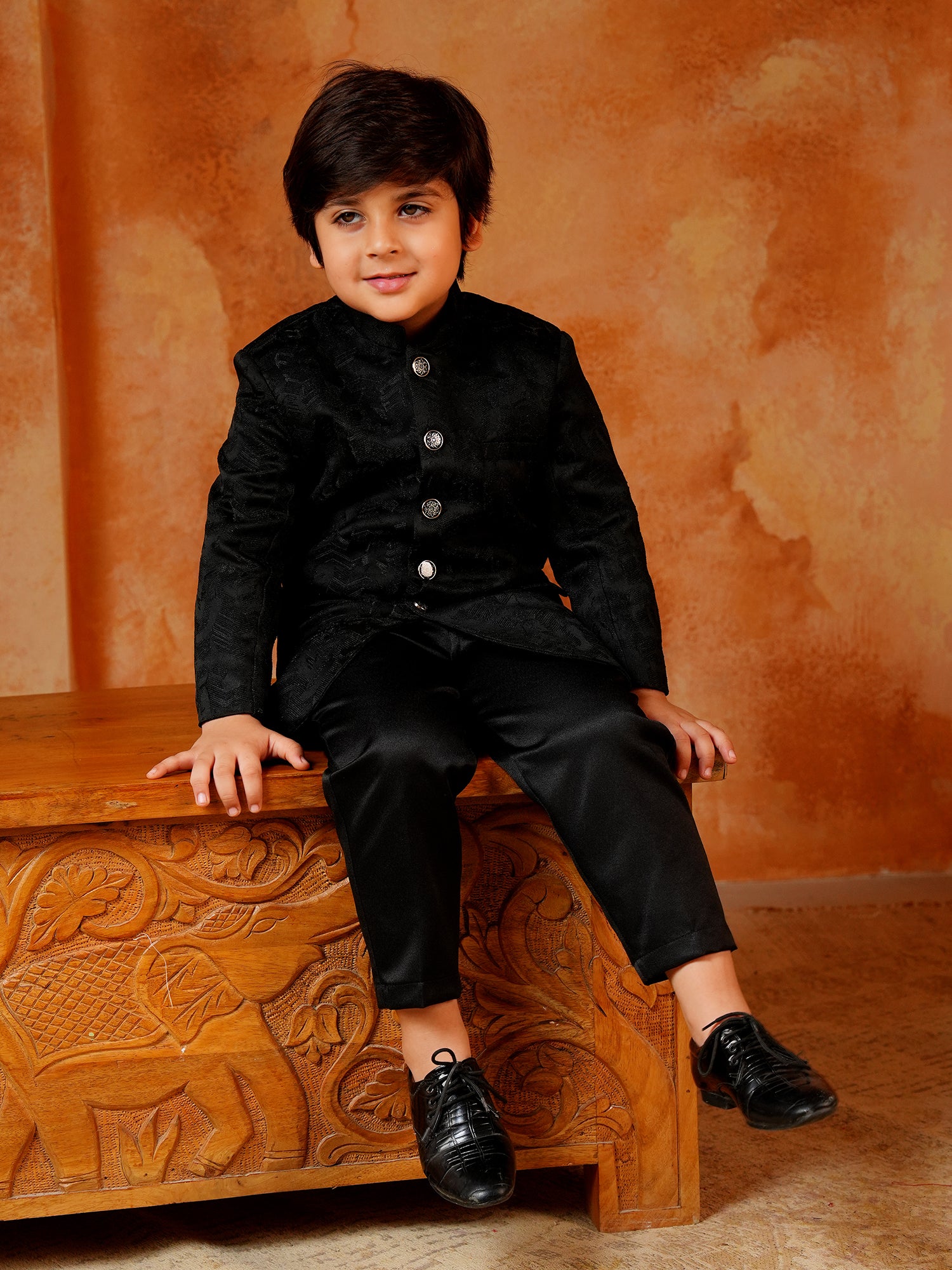 Black Jacquard Full Sleeves Sequins and Embroidery Sherwani