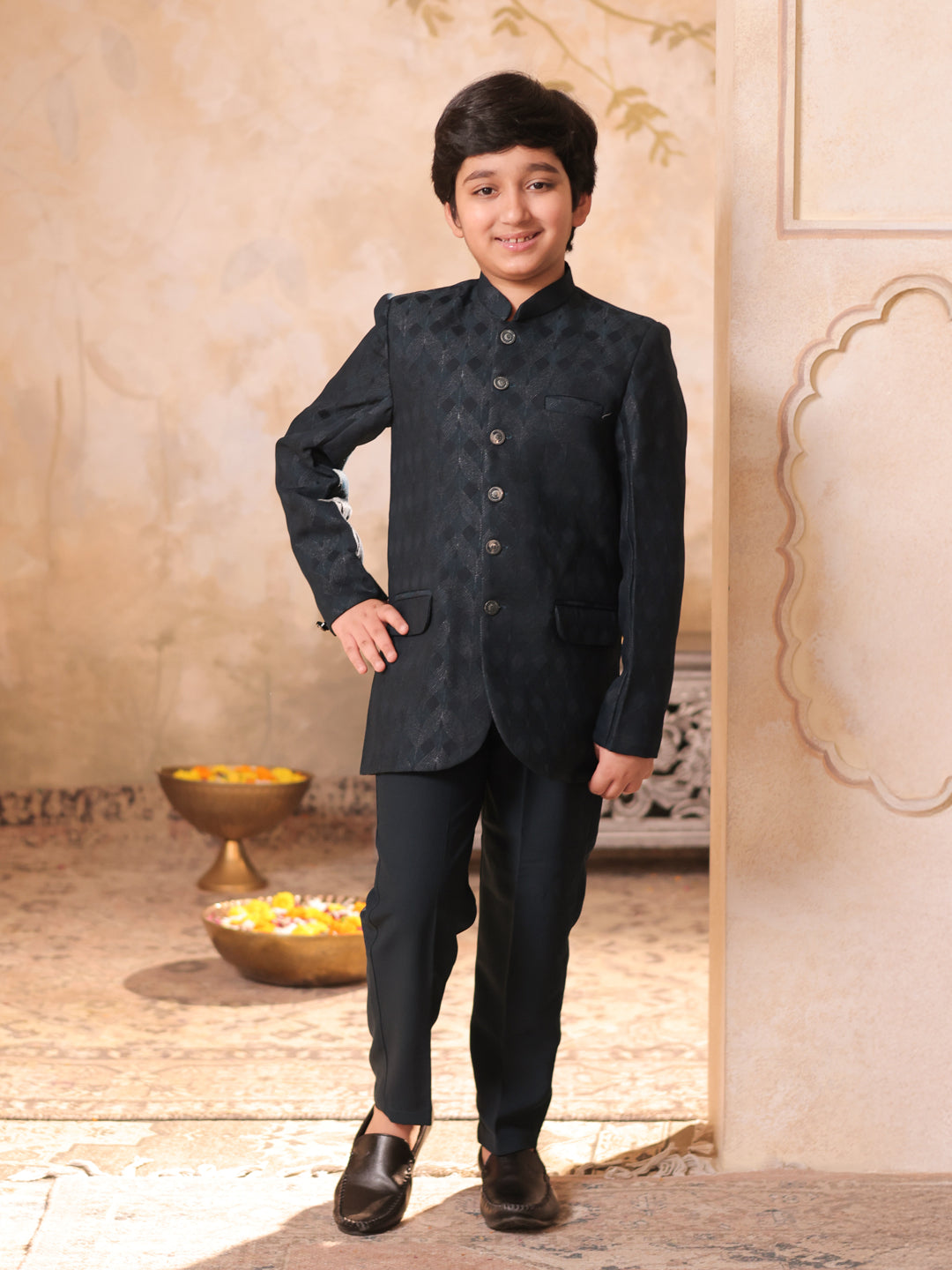 GREEN Jacquard Full Sleeves Sequins and Embroidery Sherwani