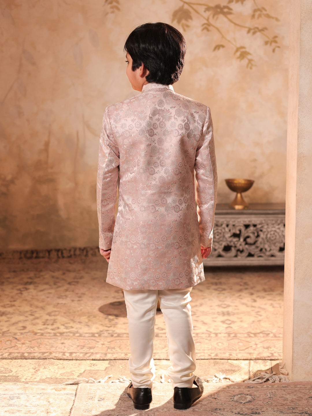 Pink Jacquard Full Sleeves Rich Floral Embroidery Sherwani