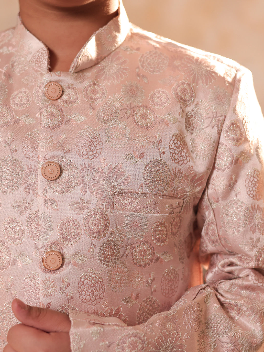 Pink Jacquard Full Sleeves Rich Floral Embroidery Sherwani
