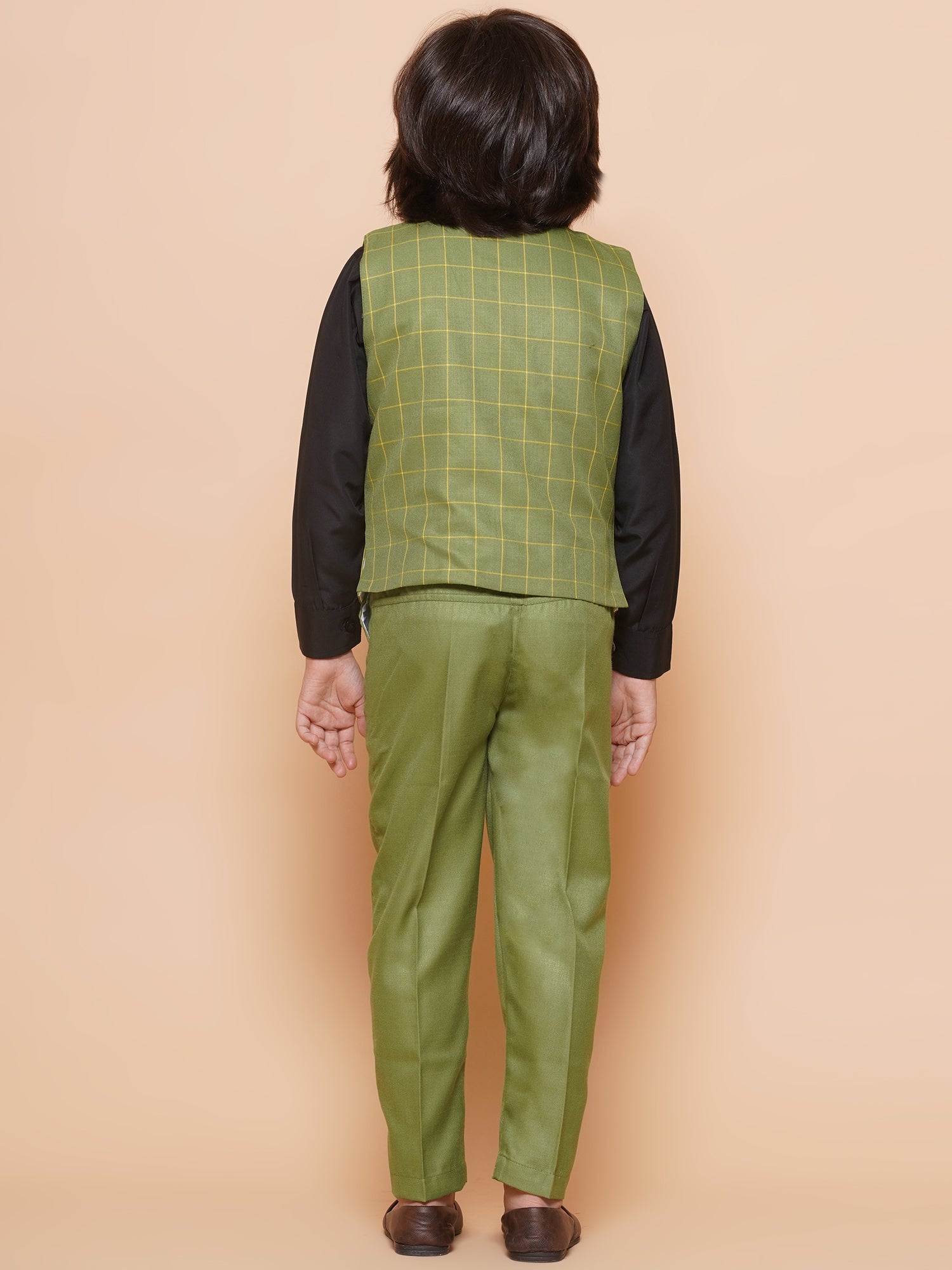 Kids Boys Green Solid Cotton Blend Shirt Pant Waistcoat - AJ Dezines