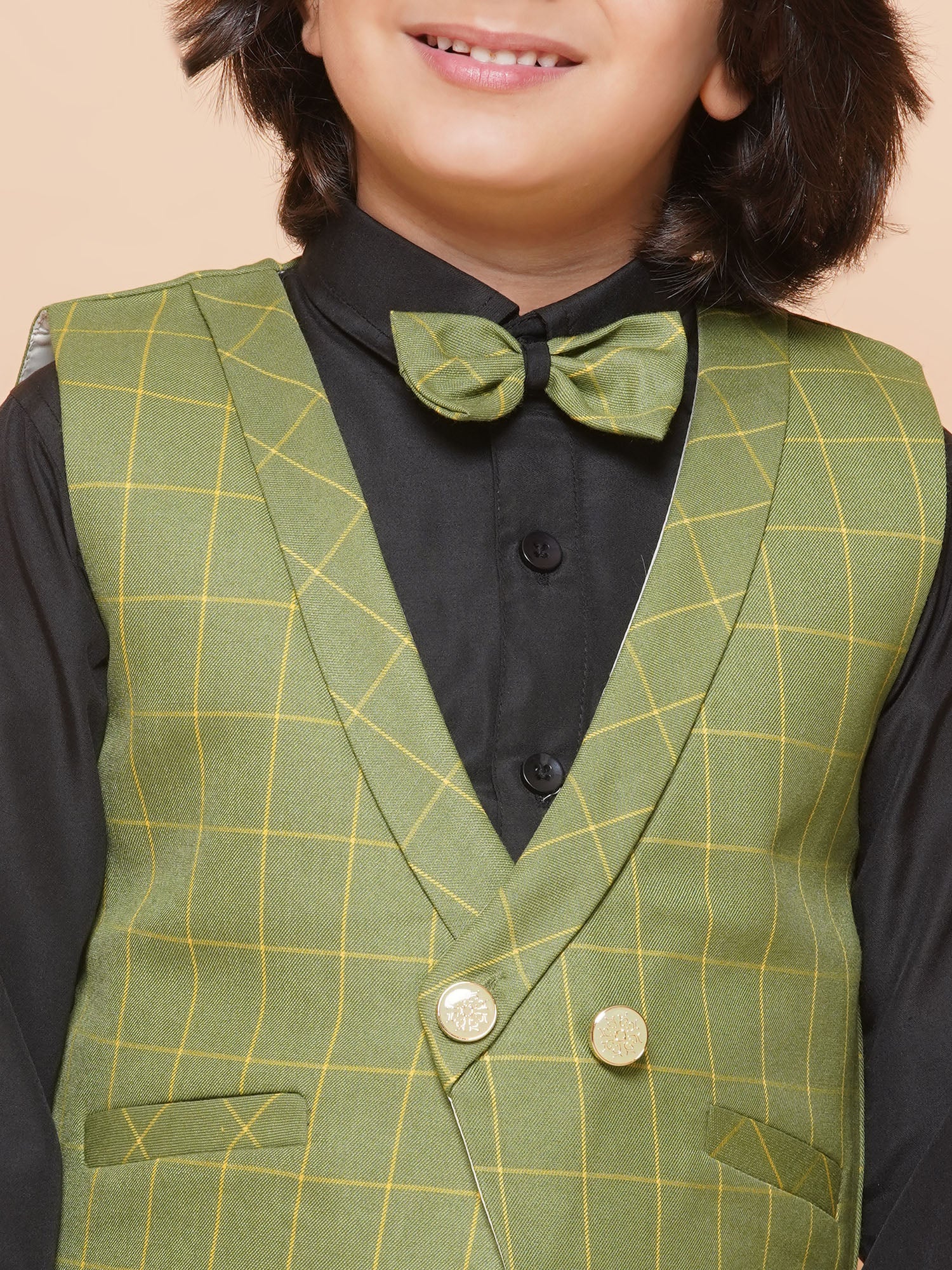 Kids Boys Green Solid Cotton Blend Shirt Pant Waistcoat - AJ Dezines