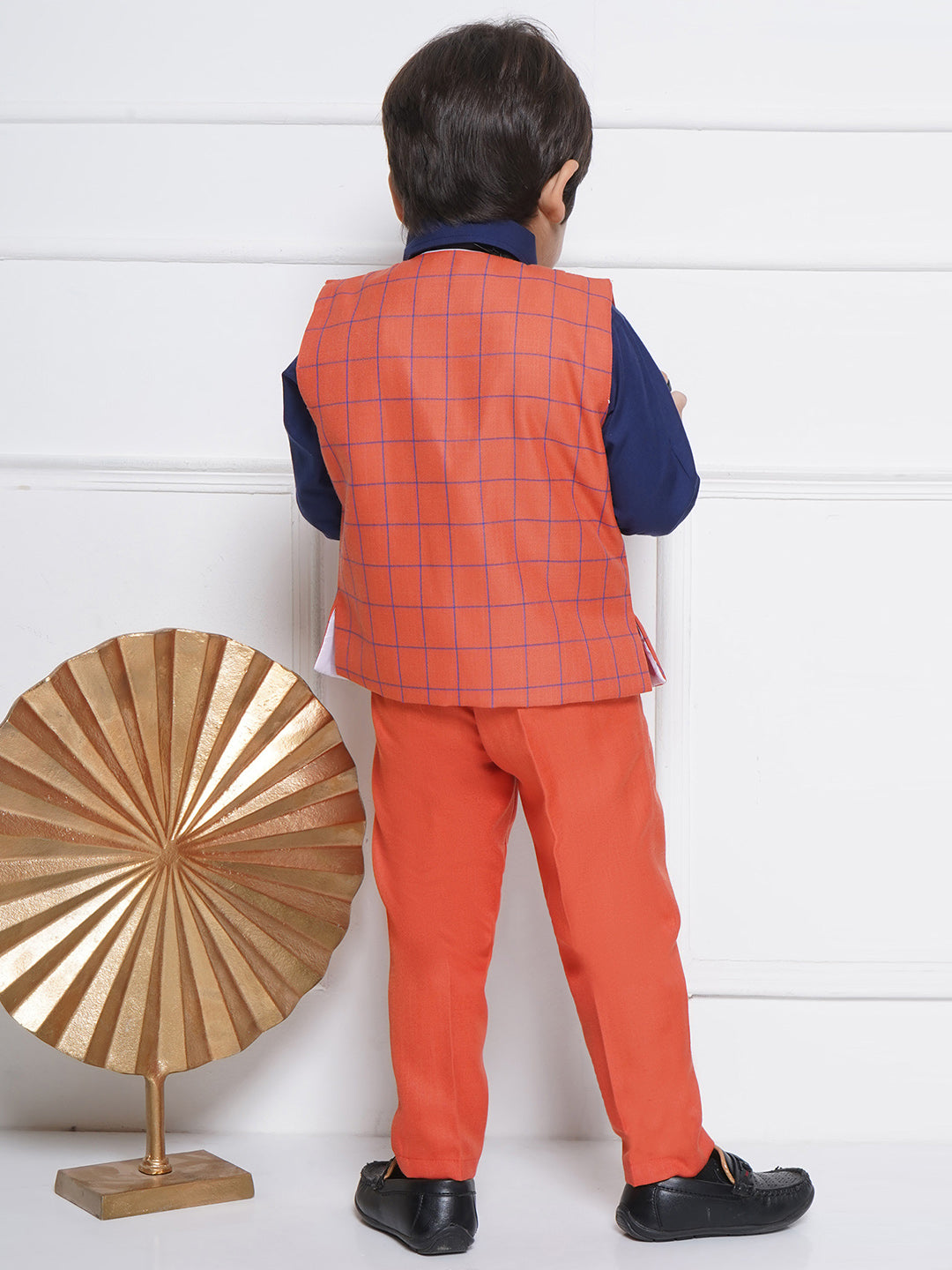 Kids Boys Gajri Checkered Suiting Blend Shirt Pant Waistcoat - AJ Dezines
