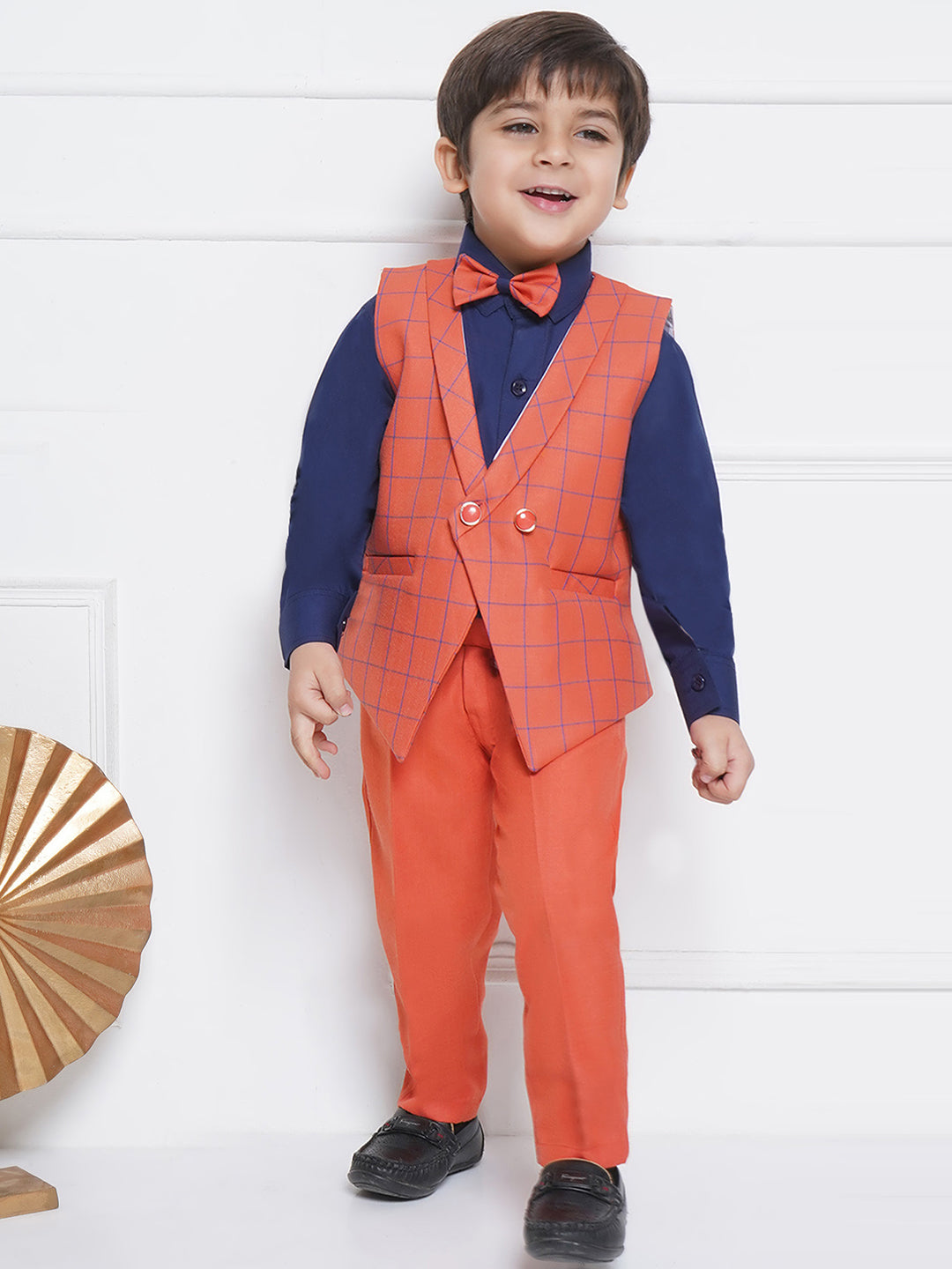 Kids Boys Gajri Checkered Suiting Blend Shirt Pant Waistcoat - AJ Dezines