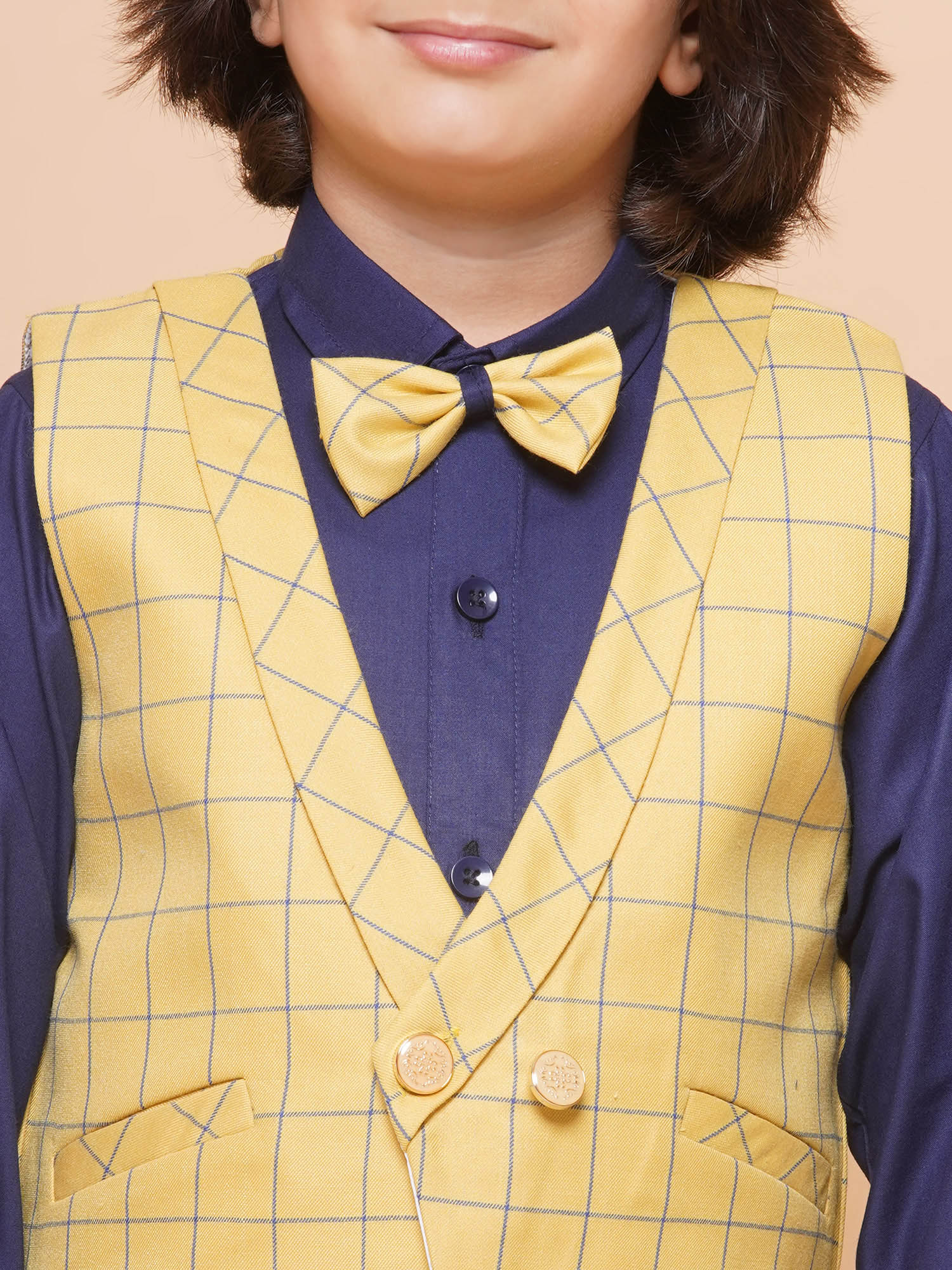 Kids Boys Yellow Solid Cotton Blend Shirt Pant Waistcoat - AJ Dezines