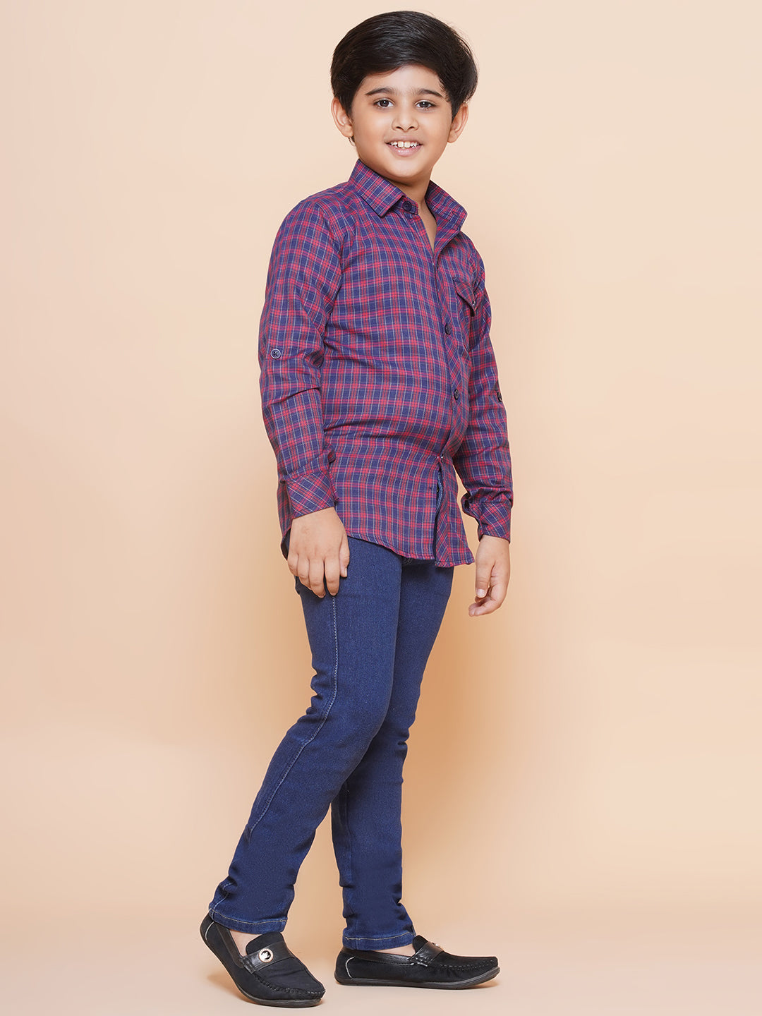 Kids Boys Red Checkered Cotton Top & Bottom Set - AJ Dezines