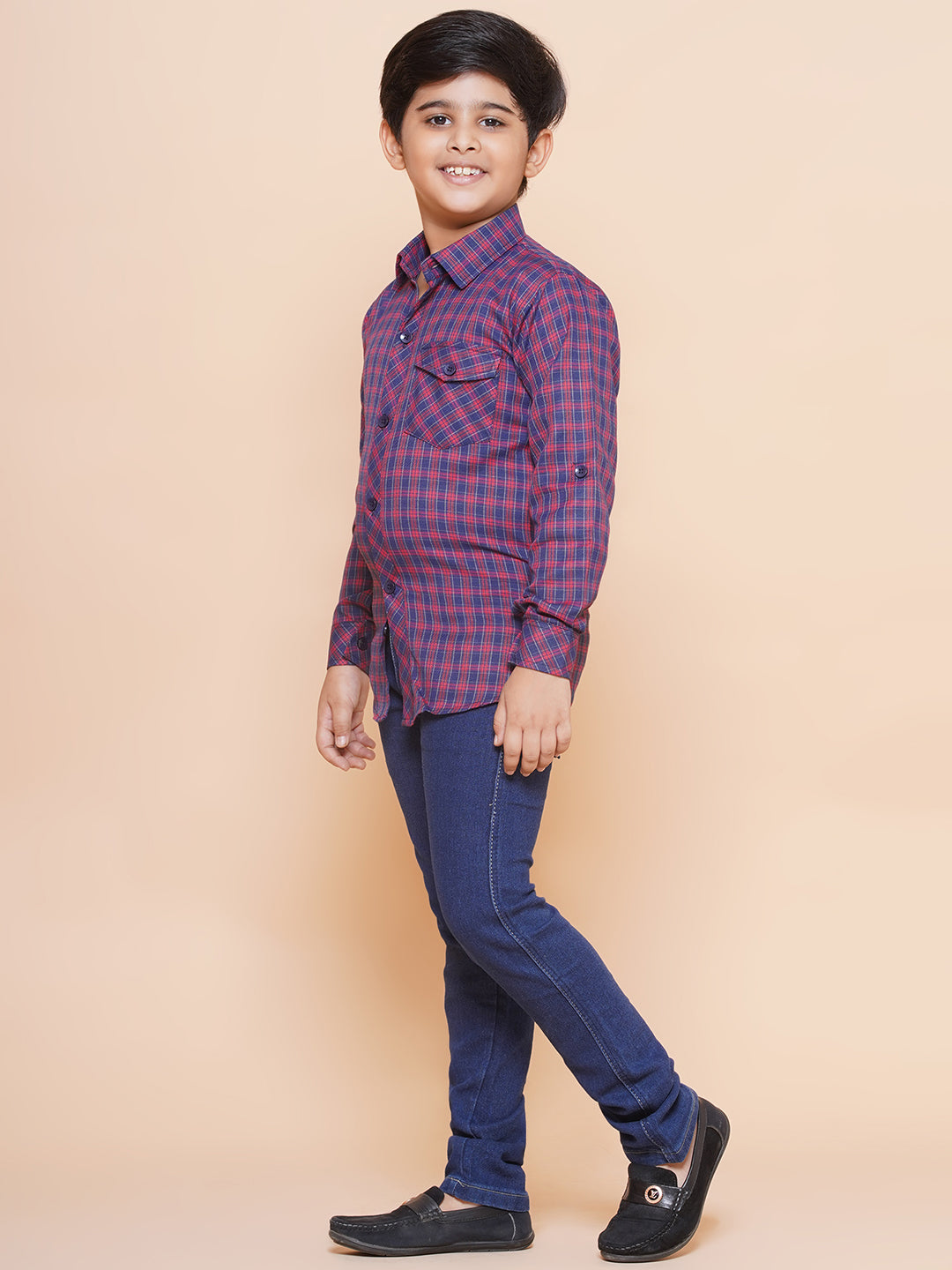 Kids Boys Red Checkered Cotton Top & Bottom Set - AJ Dezines
