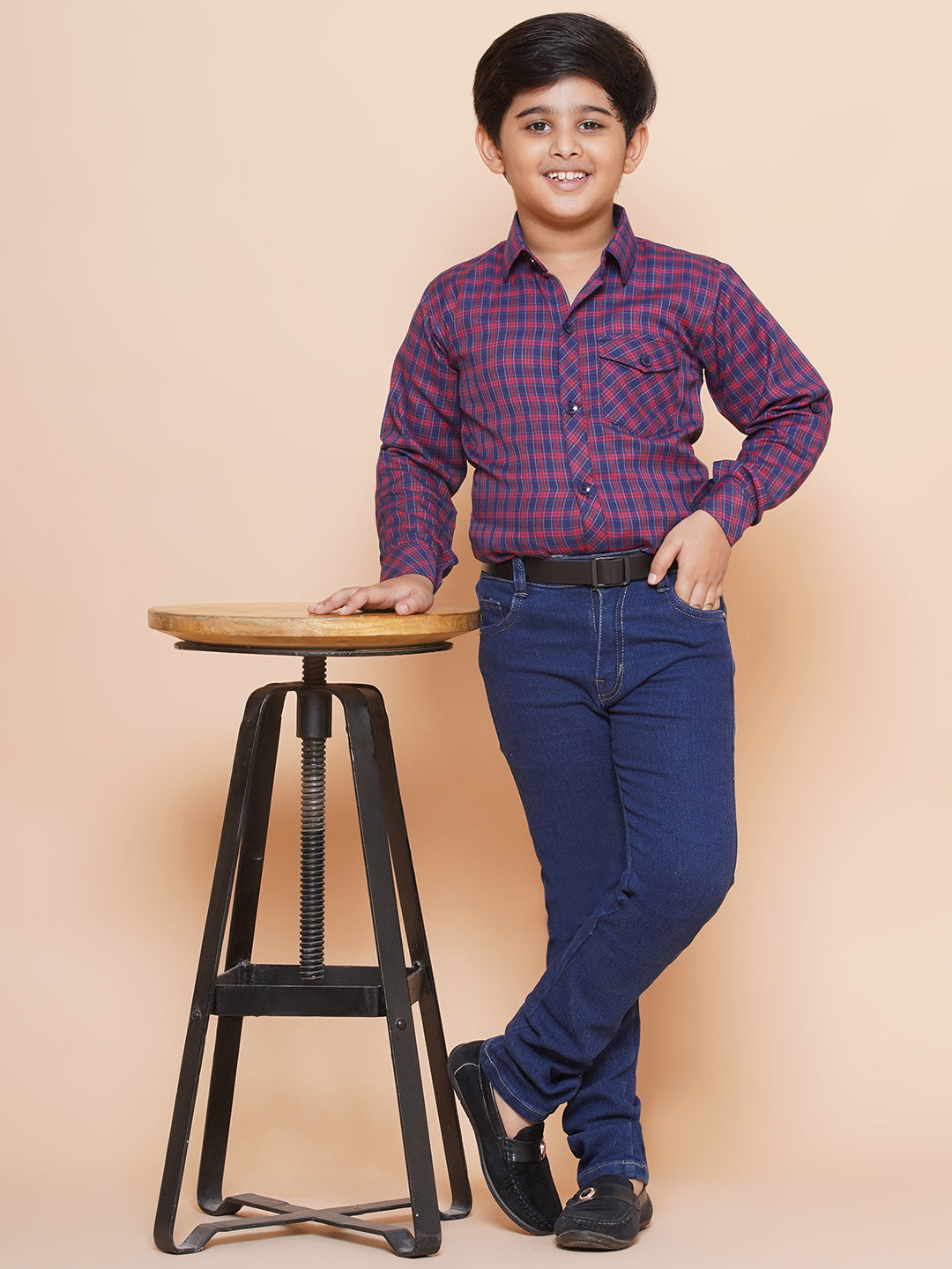 Kids Boys Red Checkered Cotton Top & Bottom Set - AJ Dezines