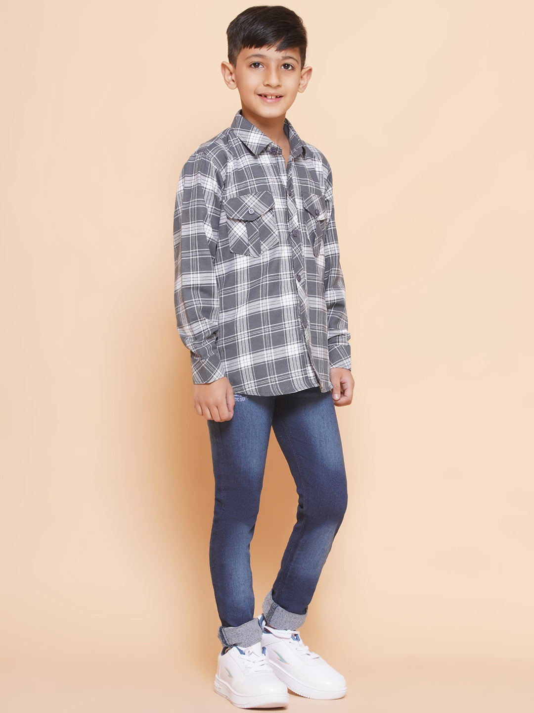 Kids Boys Grey Checkered Cotton Top & Bottom Set - AJ Dezines