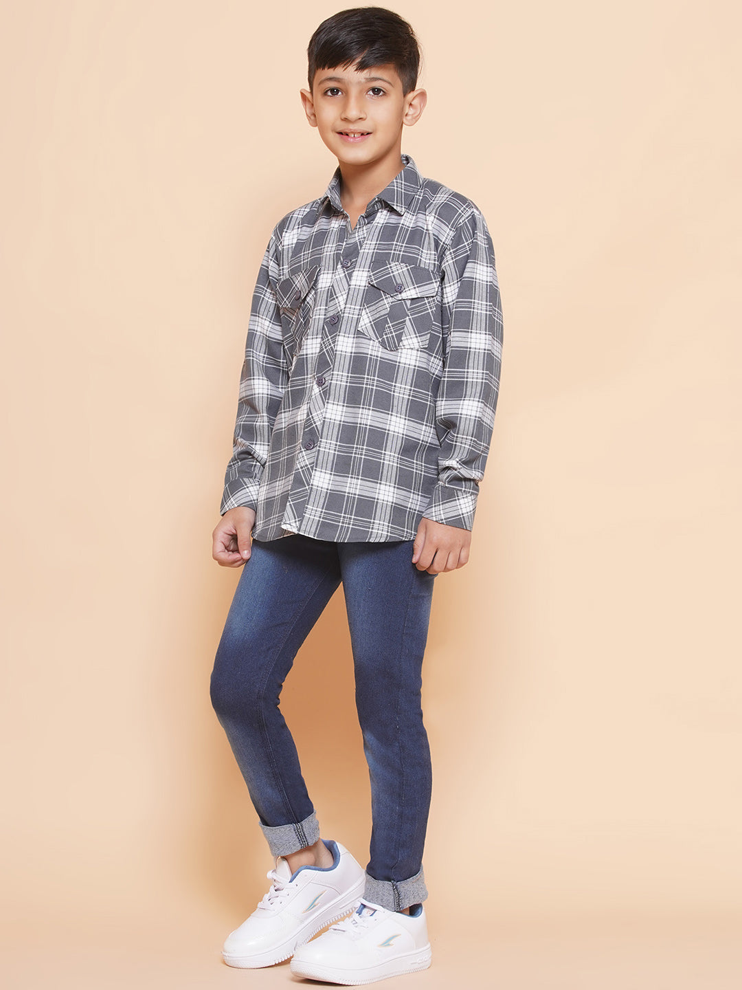 Kids Boys Grey Checkered Cotton Top & Bottom Set - AJ Dezines