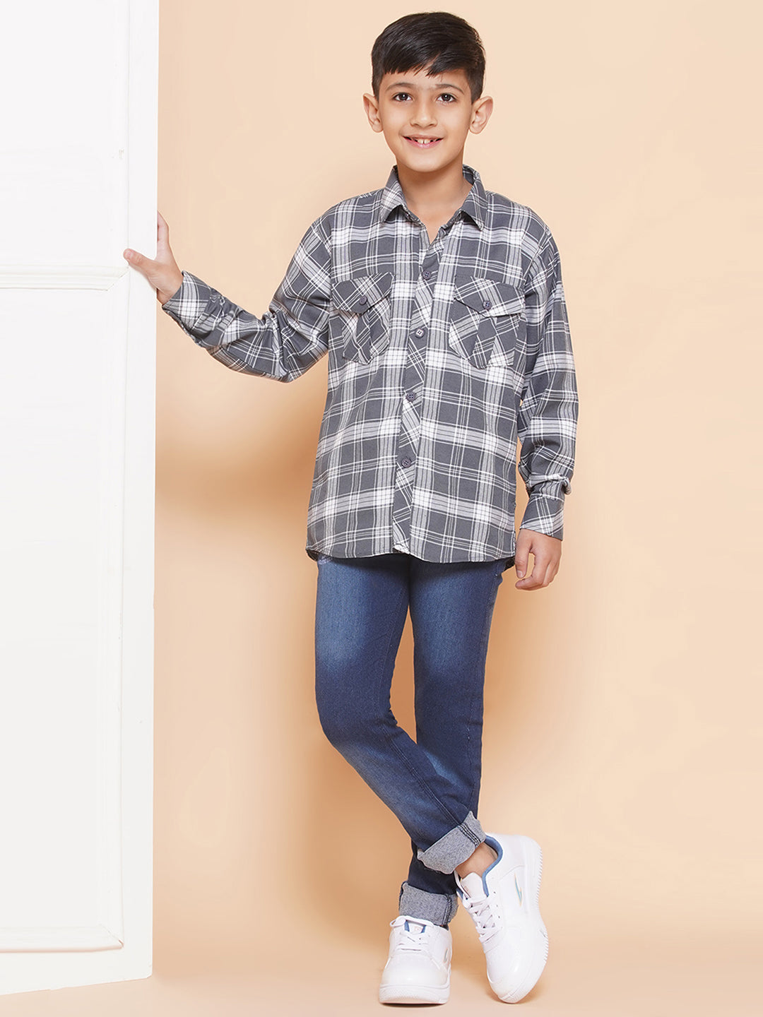 Kids Boys Grey Checkered Cotton Top & Bottom Set - AJ Dezines