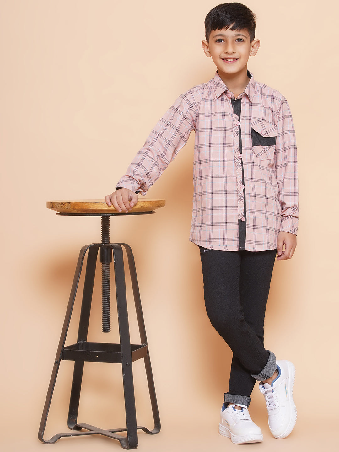 Kids Boys Pink Checkered Cotton Top & Bottom Set - AJ Dezines