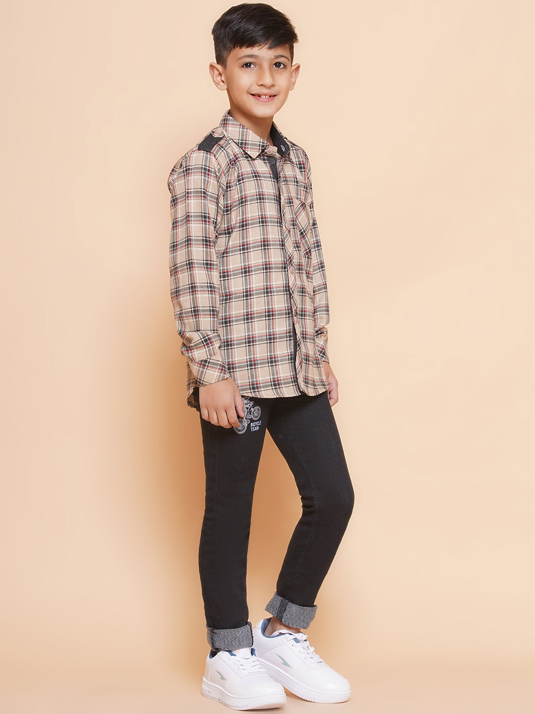 Kids Boys Beige Checkered Cotton Top & Bottom Set - AJ Dezines