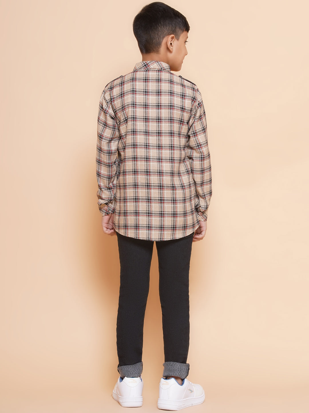 Kids Boys Beige Checkered Cotton Top & Bottom Set - AJ Dezines