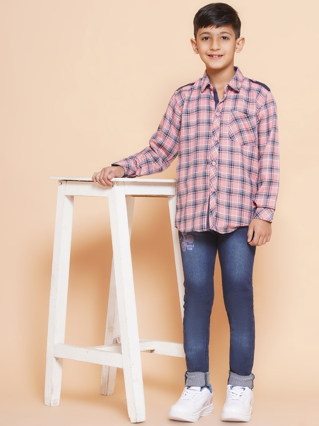 Kids Boys Pink Checkered Cotton Top & Bottom Set - AJ Dezines