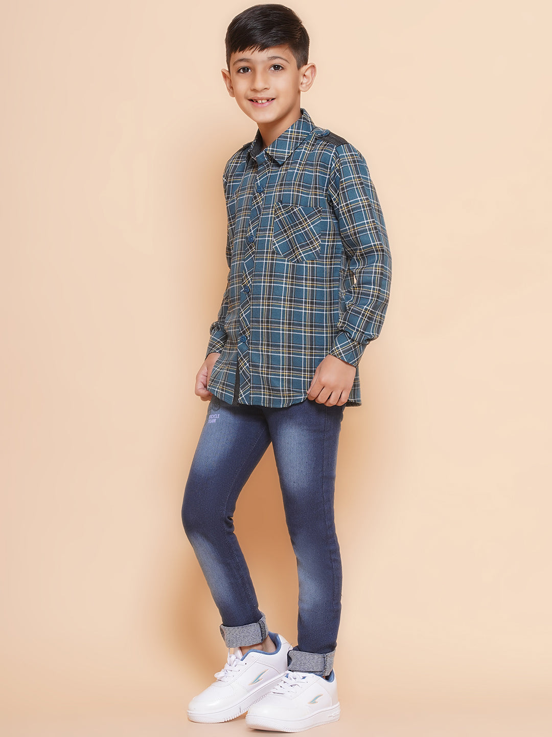 Kids Boys teal Checkered Cotton Top & Bottom Set - AJ Dezines