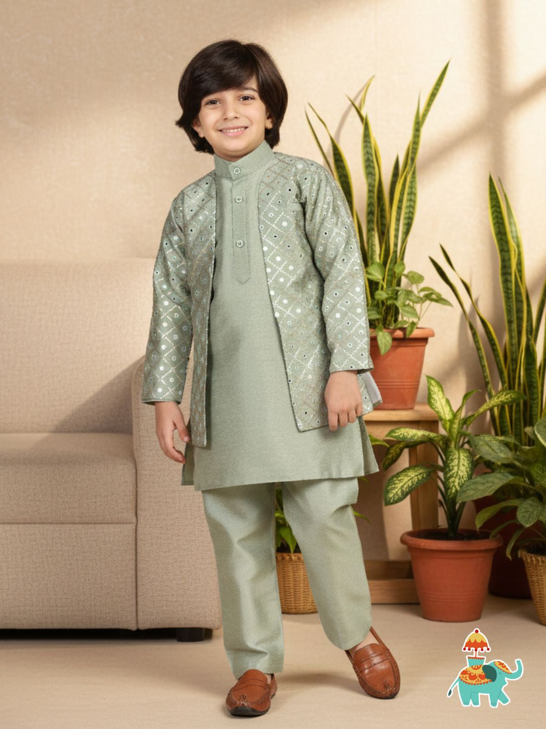 Boys Pista Solid Silk Sherwani for Kids - AJ Dezines