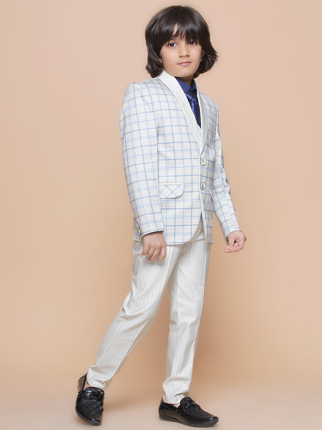 Boys Kids Check Light Green Cotton Blend Suit Set - AJ Dezines