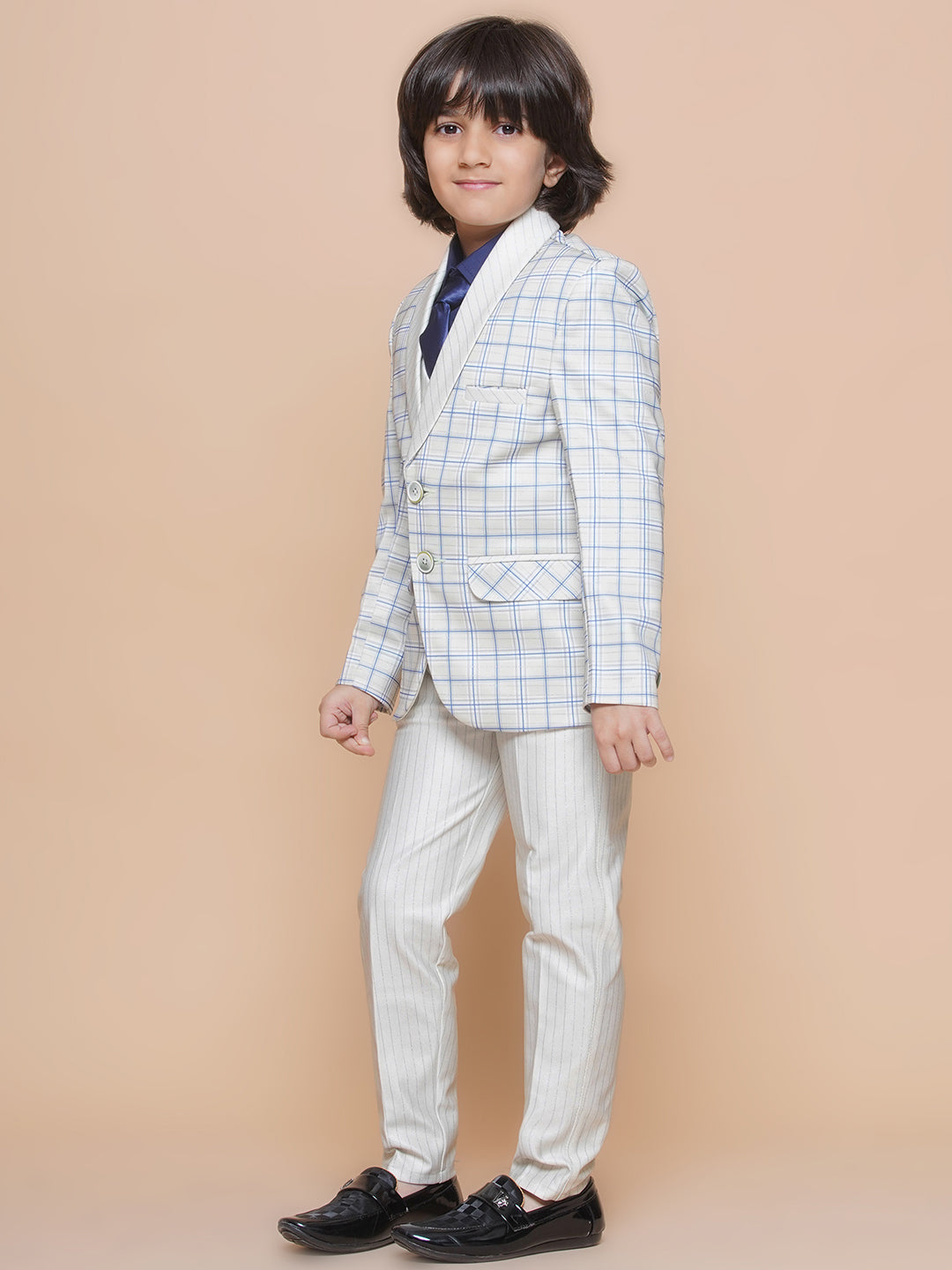 Boys Kids Check Light Green Cotton Blend Suit Set - AJ Dezines