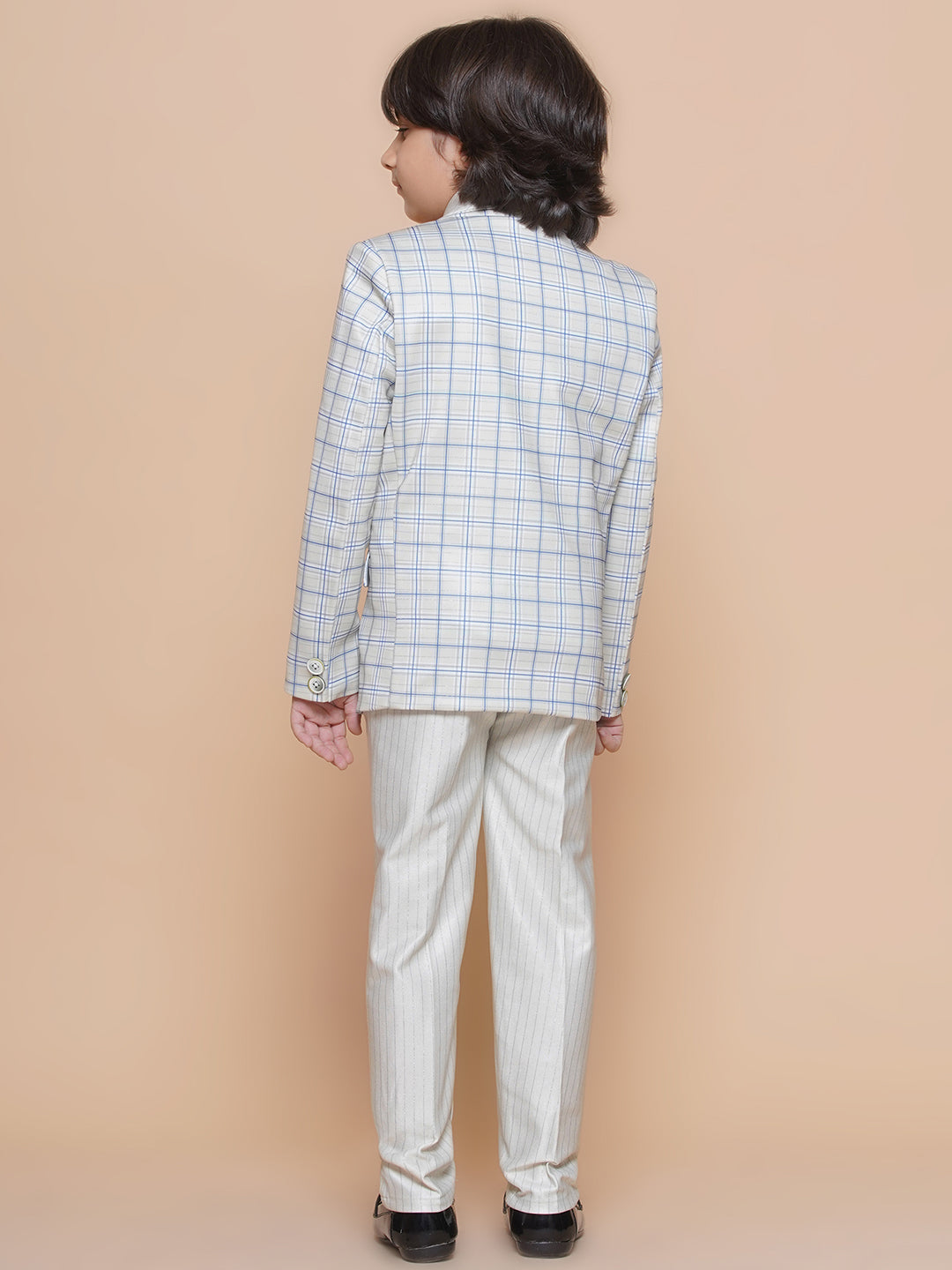 Boys Kids Check Light Green Cotton Blend Suit Set - AJ Dezines