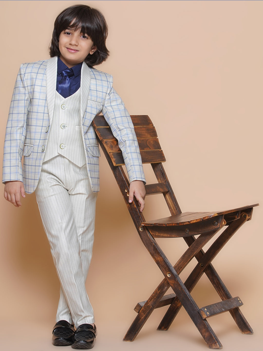Boys Kids Check Light Green Cotton Blend Suit Set - AJ Dezines