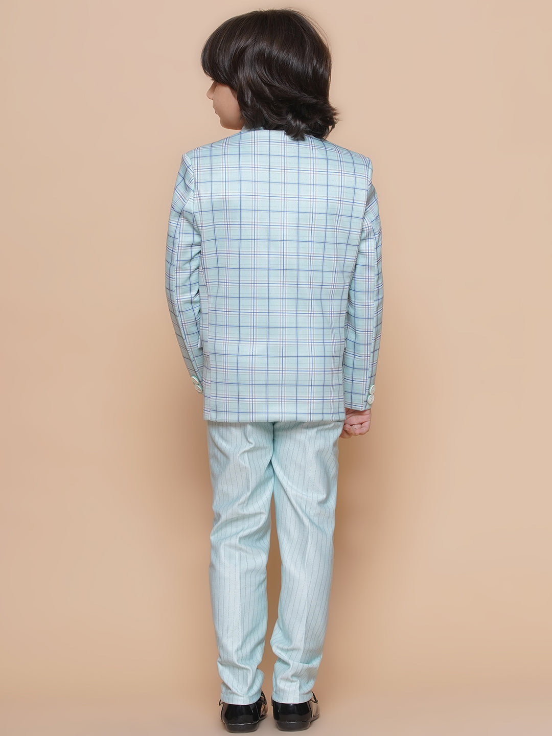 Boys Kids Check Sky Blue Cotton Blend Suit Set - AJ Dezines