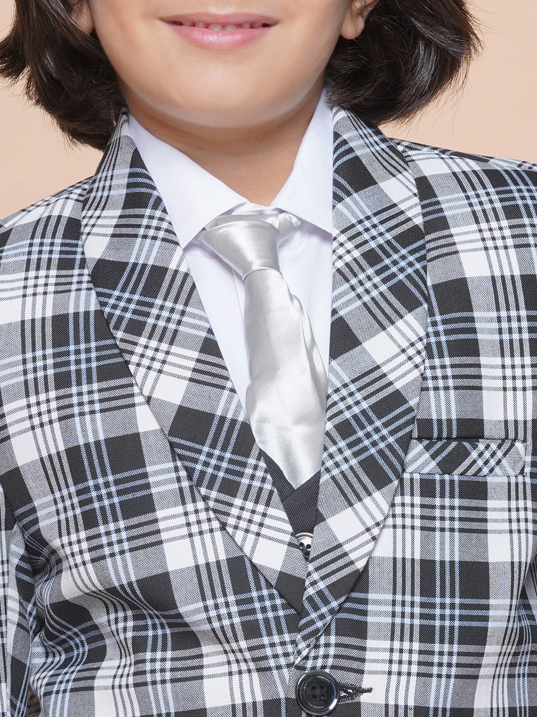 Boys Kids Check White Cotton Blend Suit Set - AJ Dezines