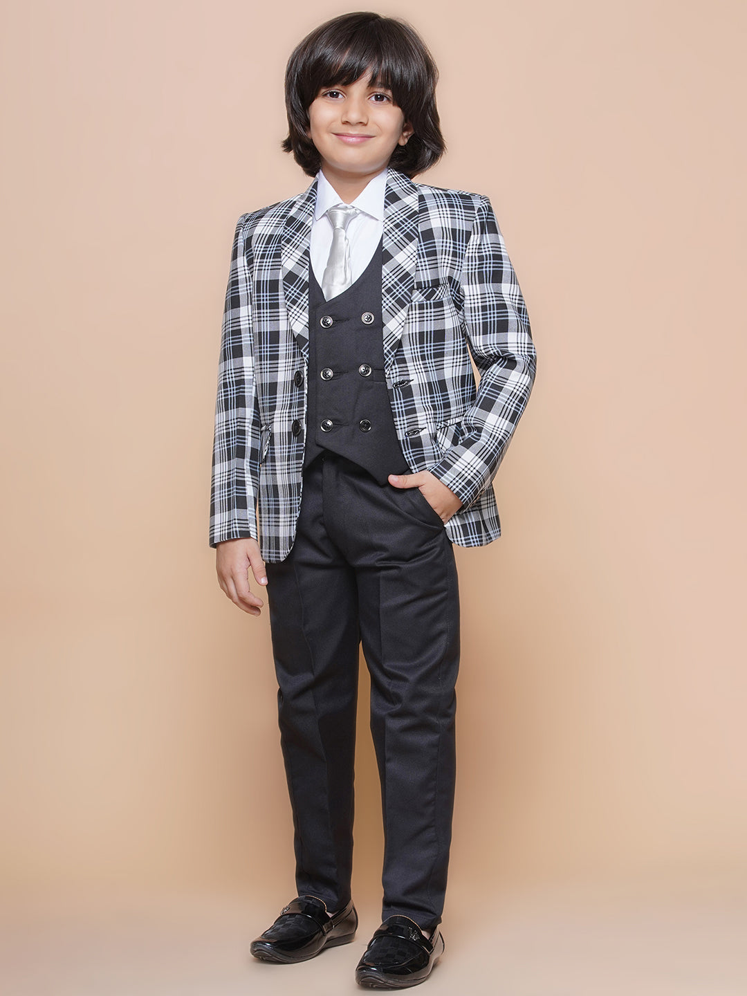 Boys Kids Check White Cotton Blend Suit Set - AJ Dezines