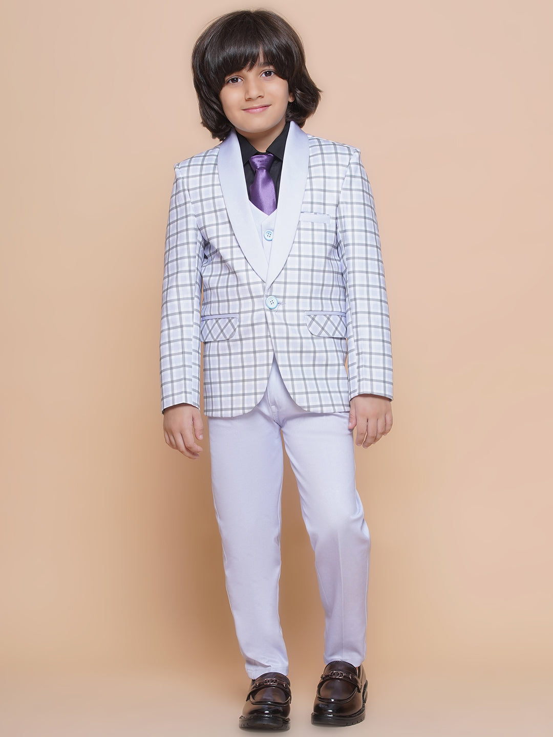 Boys Kids Check Mauve Cotton Blend Suit Set - AJ Dezines