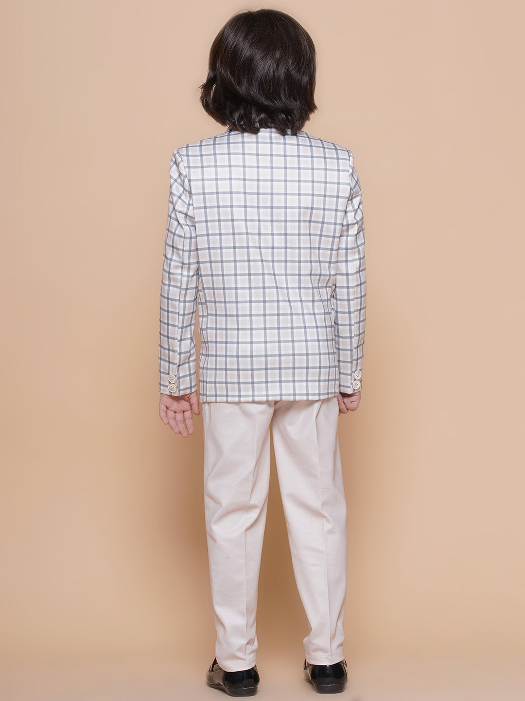 Boys Kids Check Peach Cotton Blend Suit Set - AJ Dezines