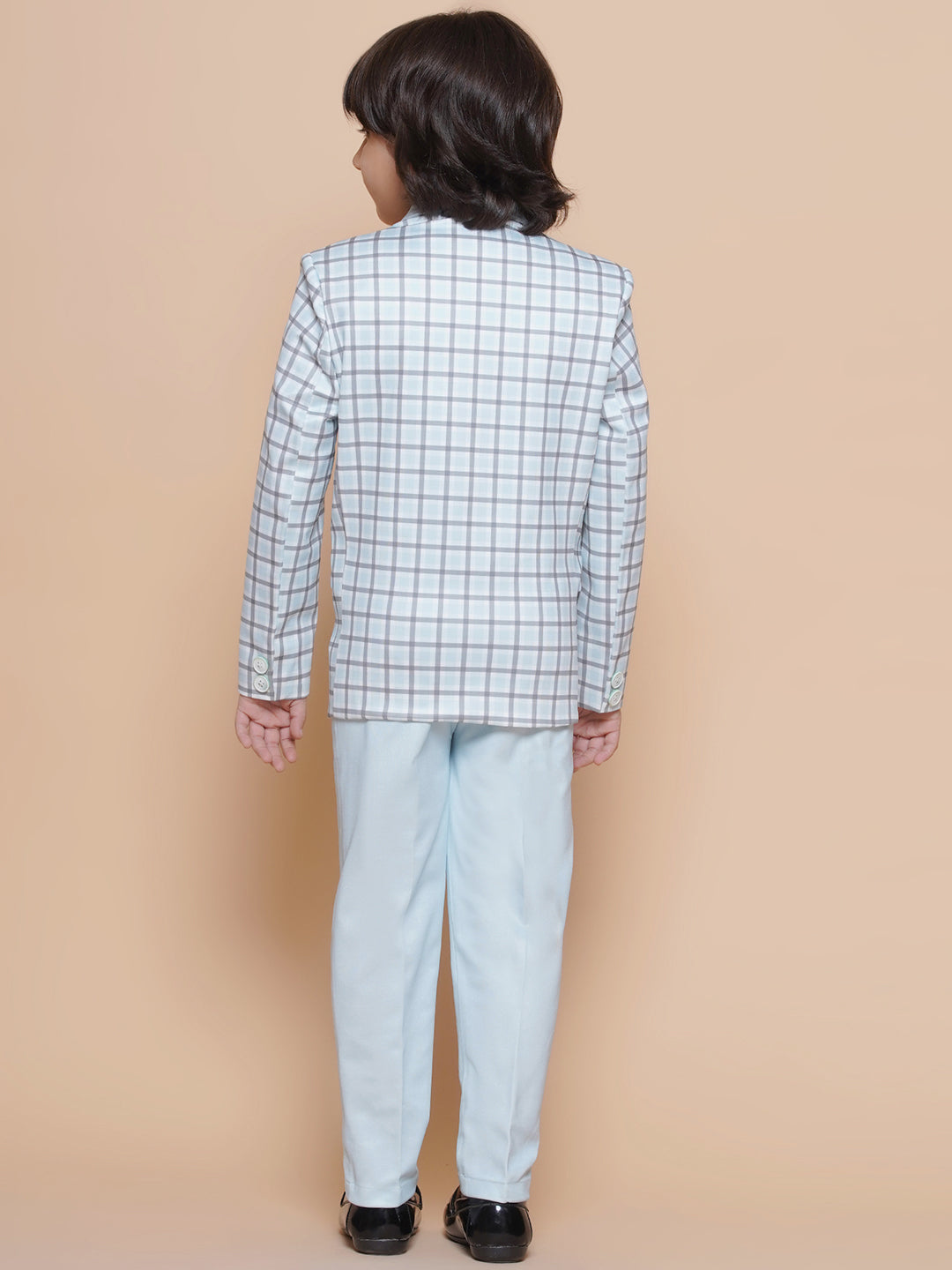 Boys Kids Check Sky Blue Cotton Blend Suit Set - AJ Dezines