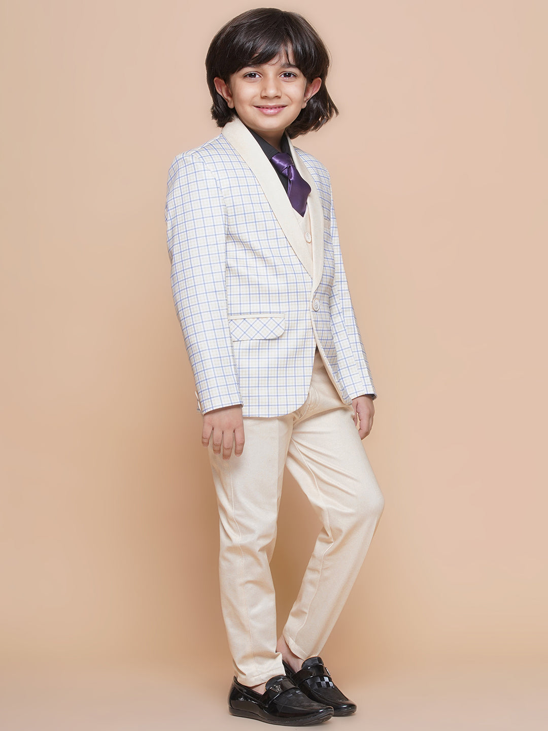 Boys Kids Check Light Yellow Cotton Blend Suit Set - AJ Dezines