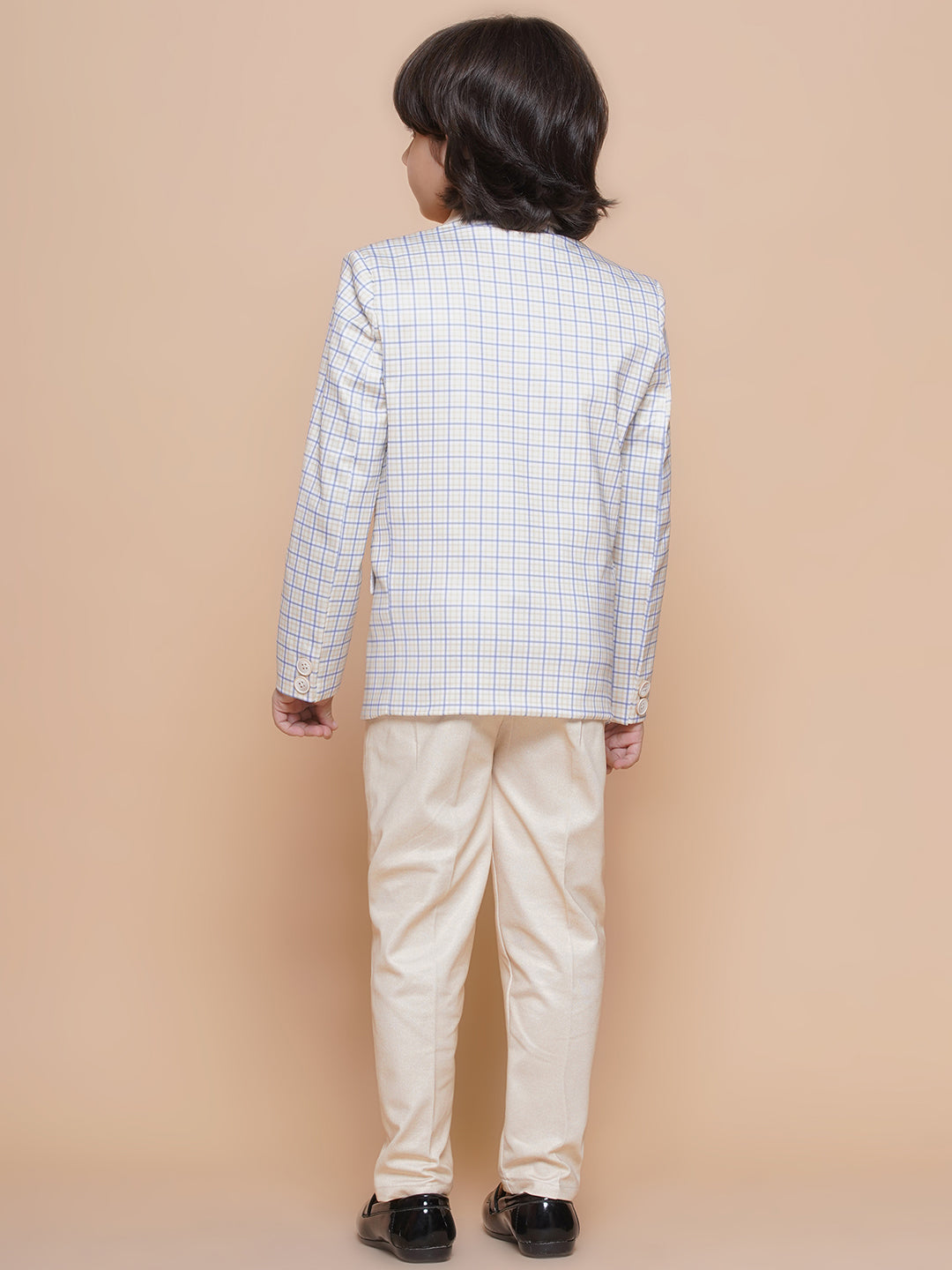 Boys Kids Check Light Yellow Cotton Blend Suit Set - AJ Dezines
