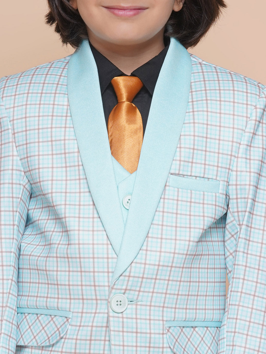 Boys Kids Check Sky Blue Cotton Blend Suit Set - AJ Dezines