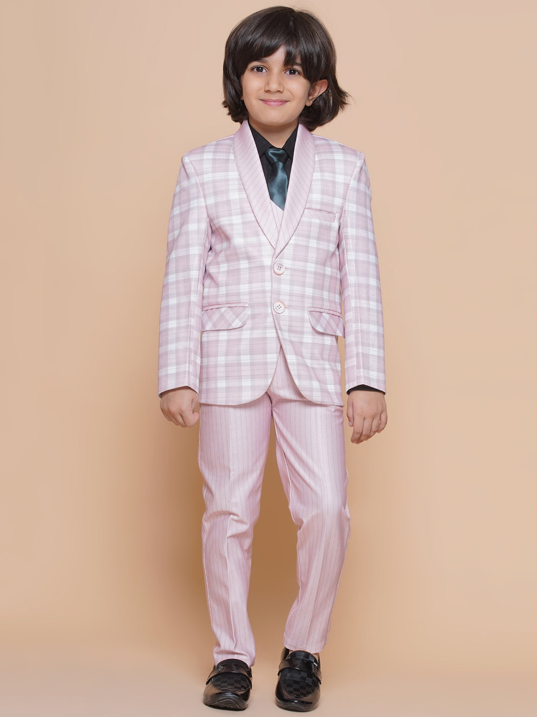 Boys Kids Check Pink Cotton Blend Suit Set - AJ Dezines