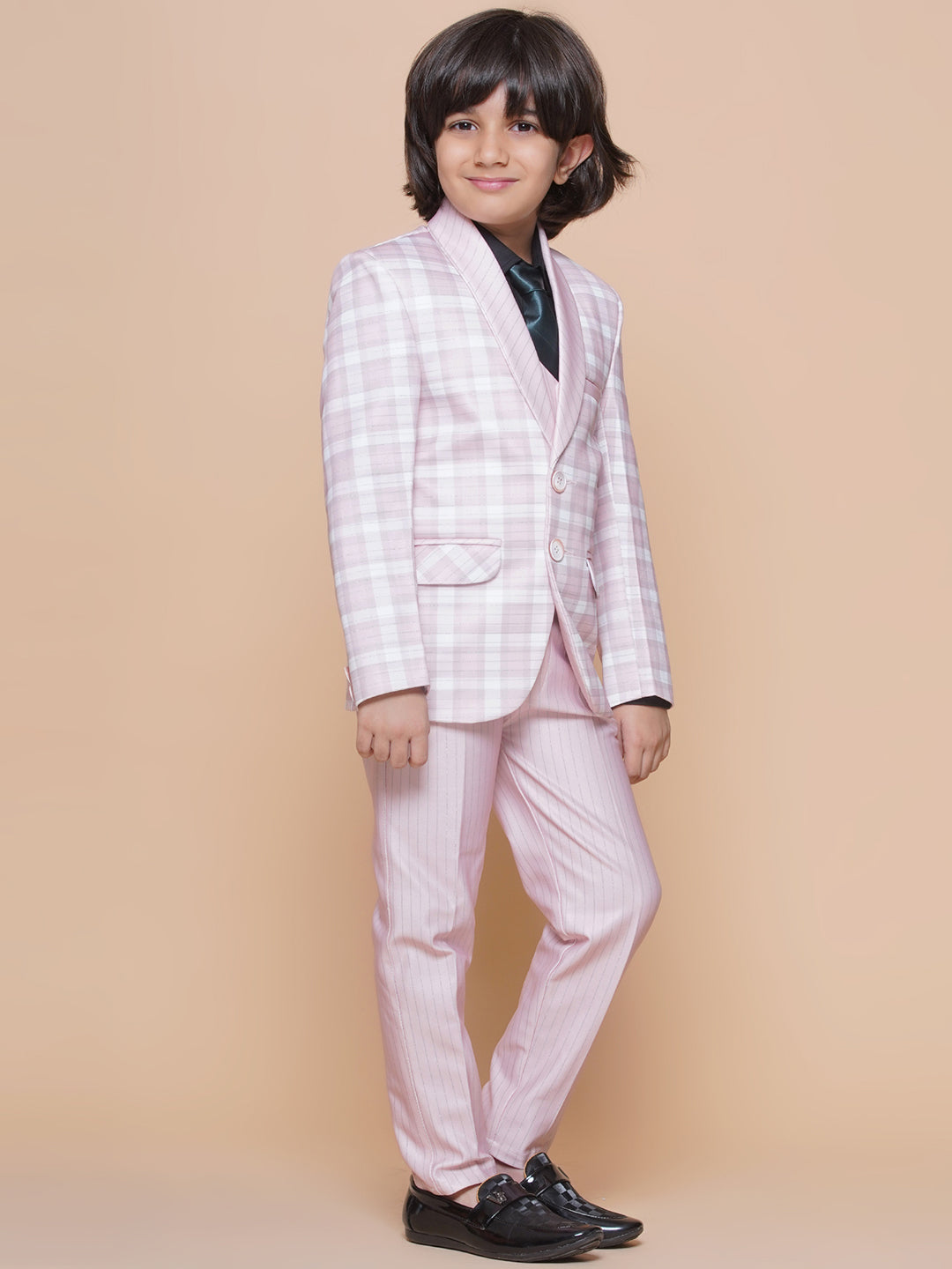 Boys Kids Check Pink Cotton Blend Suit Set - AJ Dezines