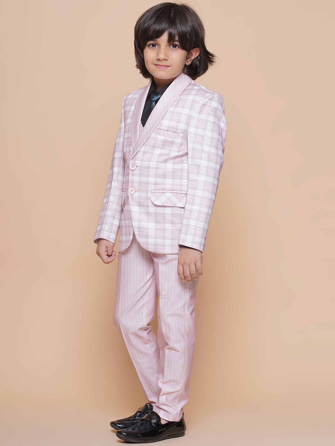 Boys Kids Check Pink Cotton Blend Suit Set - AJ Dezines