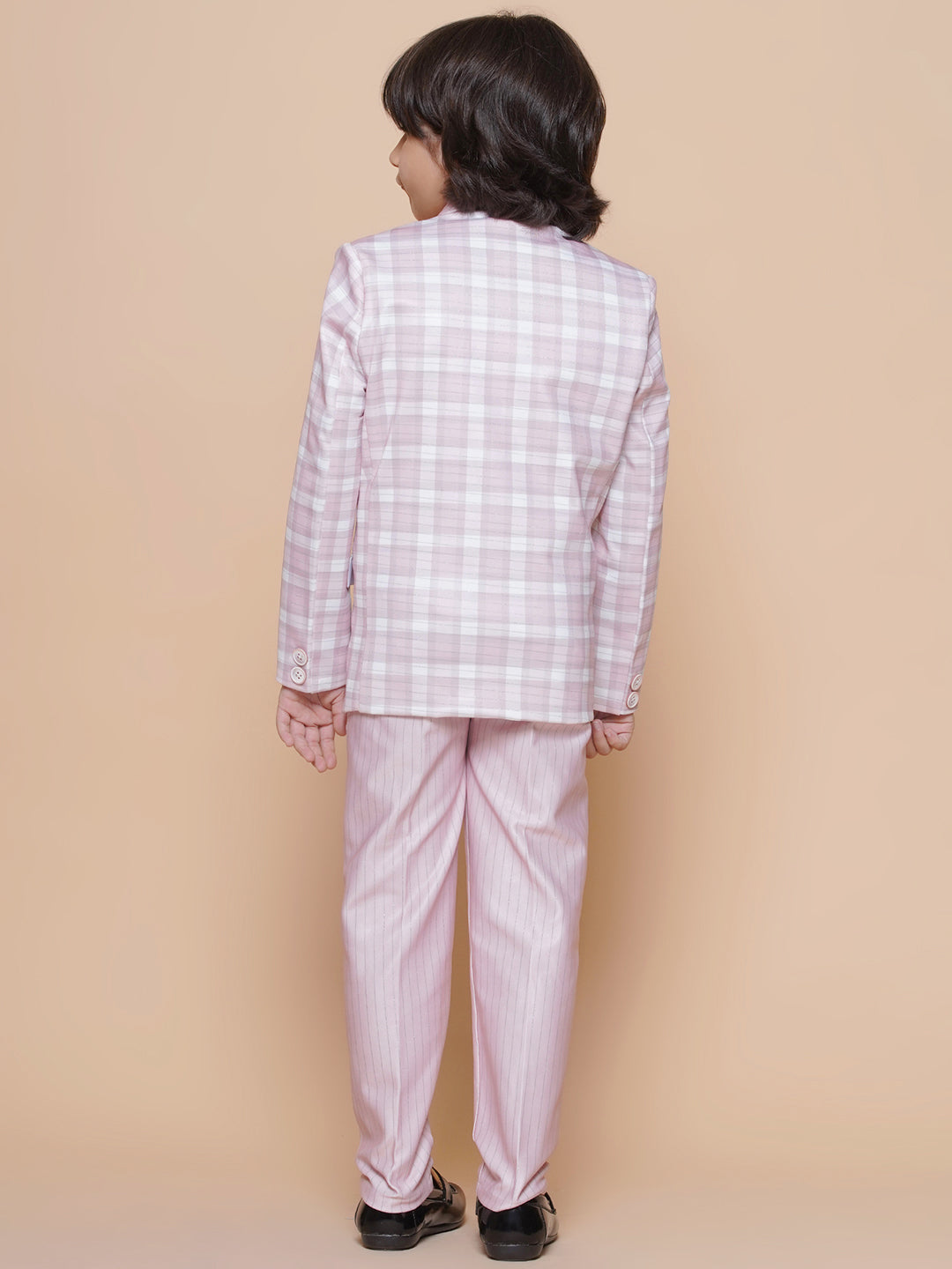 Boys Kids Check Pink Cotton Blend Suit Set - AJ Dezines