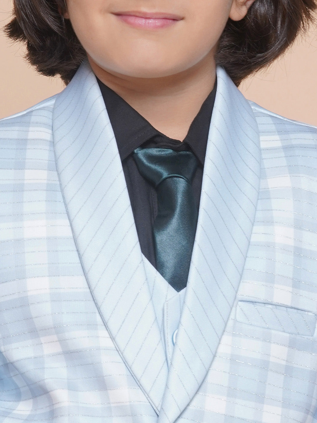 Boys Kids Check Sky Blue Cotton Blend Suit Set - AJ Dezines