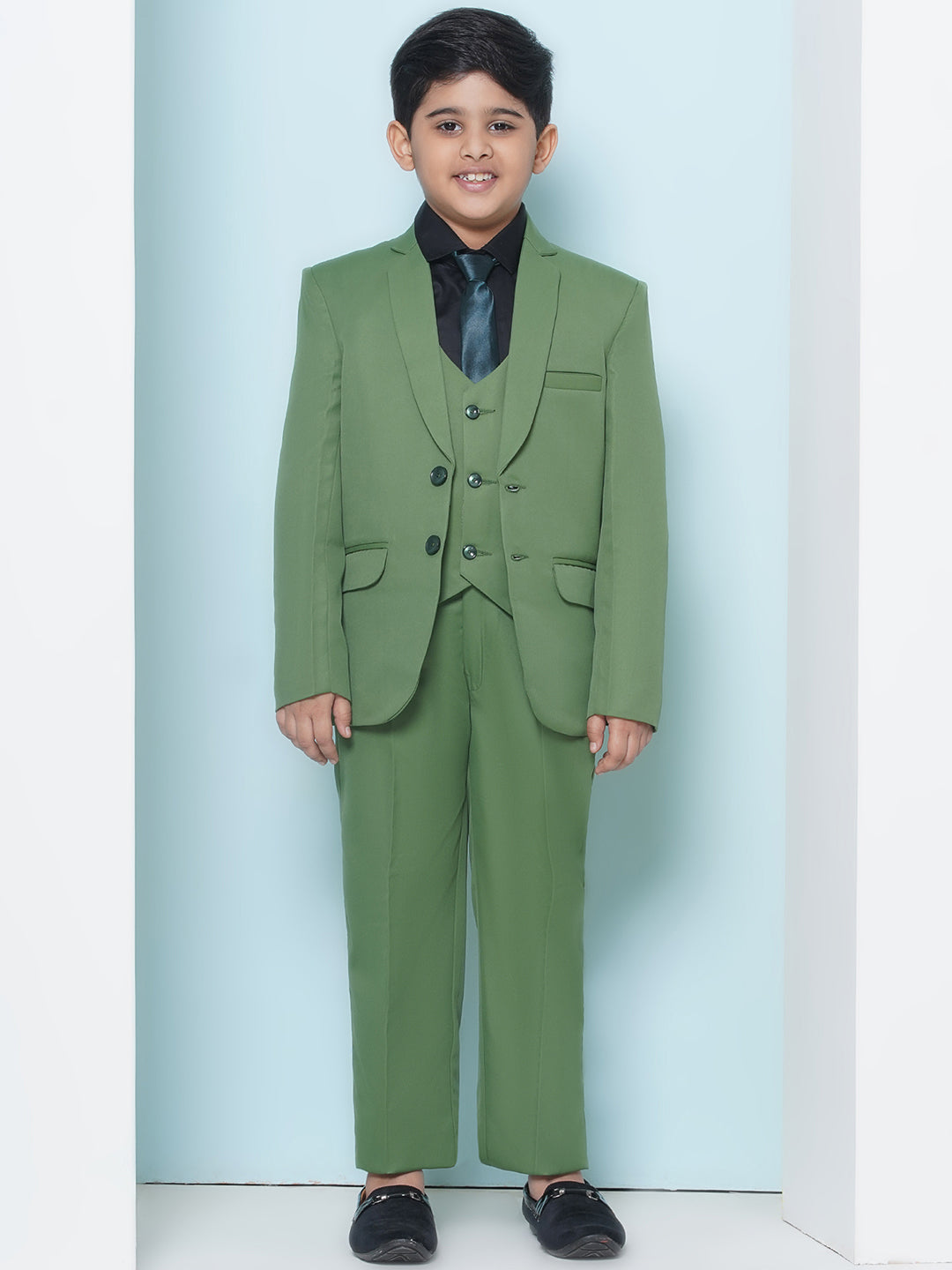 Boys Kids Check Green Cotton Blend Suit Set - AJ Dezines