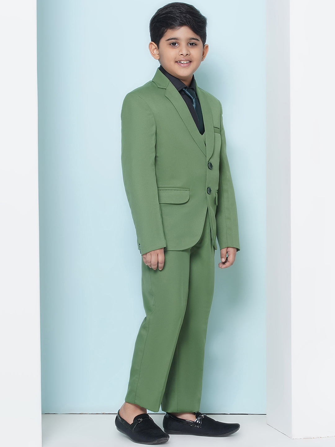 Boys Kids Check Green Cotton Blend Suit Set - AJ Dezines