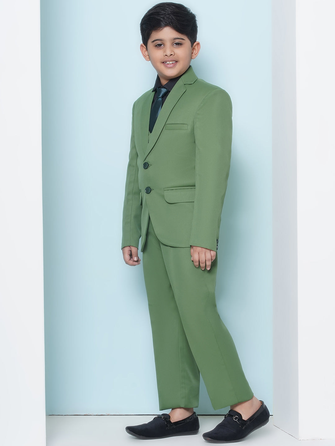 Boys Kids Check Green Cotton Blend Suit Set - AJ Dezines