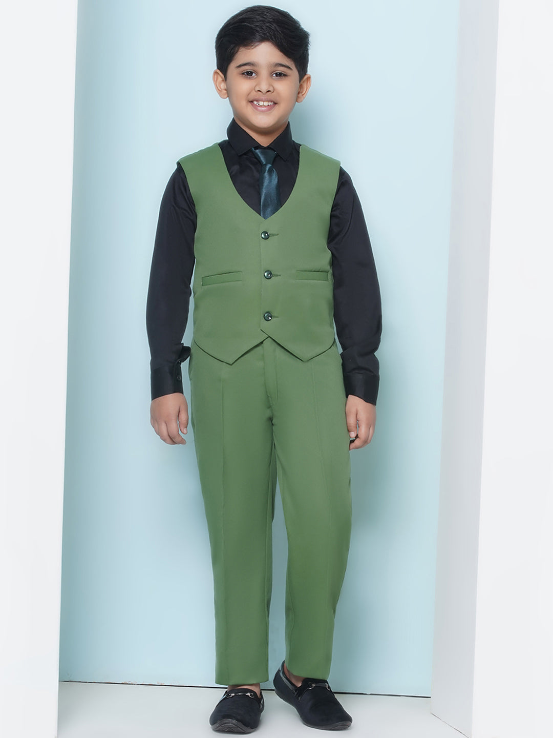 Boys Kids Check Green Cotton Blend Suit Set - AJ Dezines