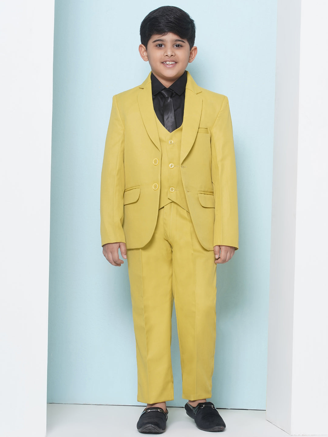 Boys Kids Check Mustard Cotton Blend Suit Set - AJ Dezines