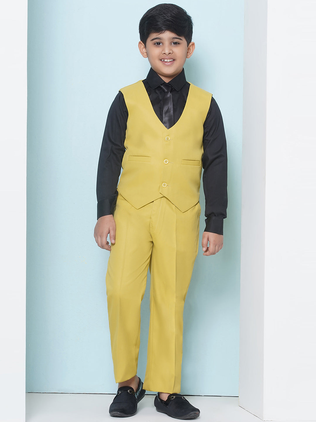 Boys Kids Check Mustard Cotton Blend Suit Set - AJ Dezines