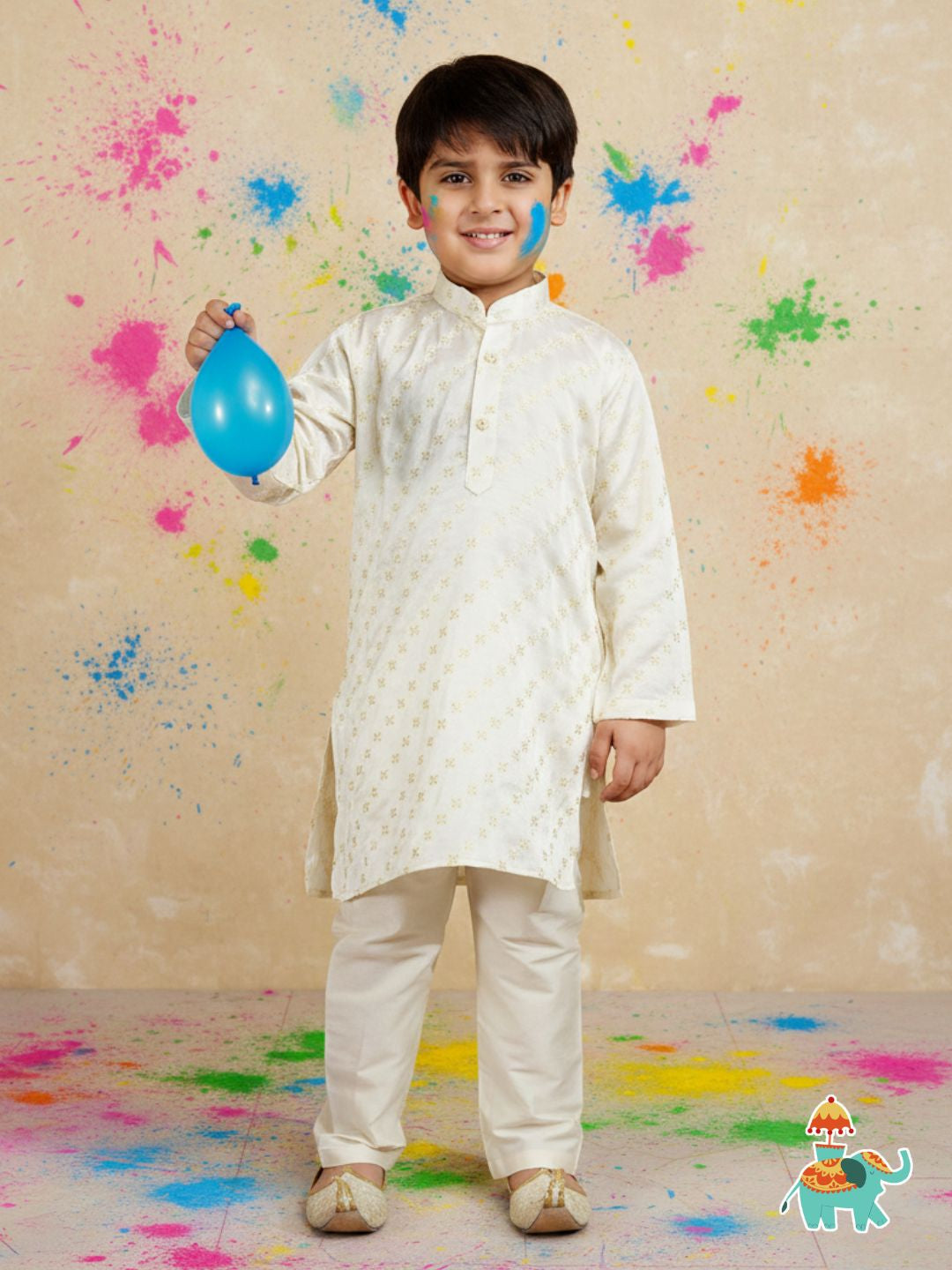 Holi White Silk Blend Full Sleeves Embroidered Kurta Pyjama Set - AJ Dezines