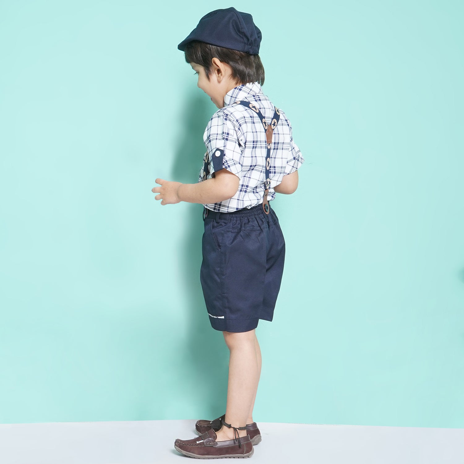 Kids Boys White Checkered Cotton Blend Dungaree - AJ Dezines