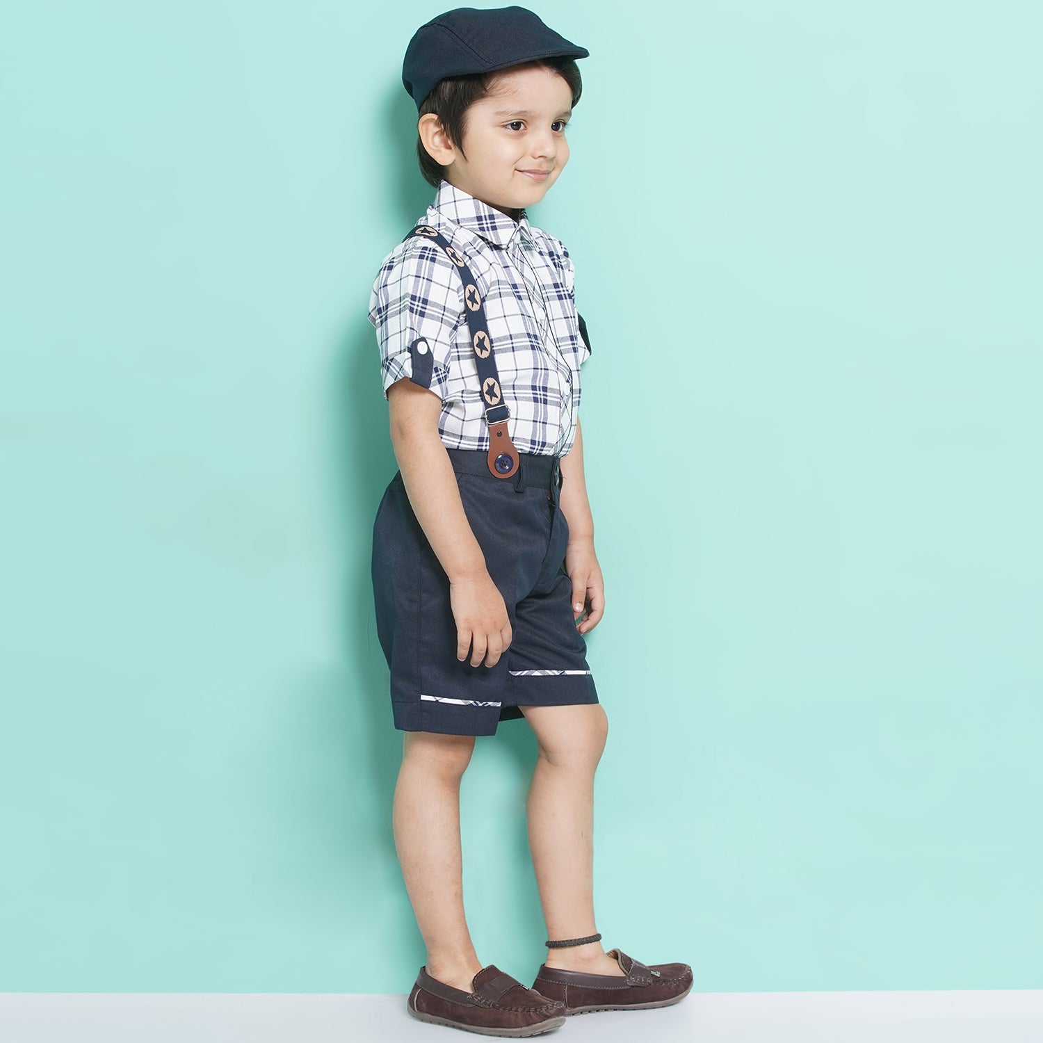 Kids Boys White Checkered Cotton Blend Dungaree - AJ Dezines