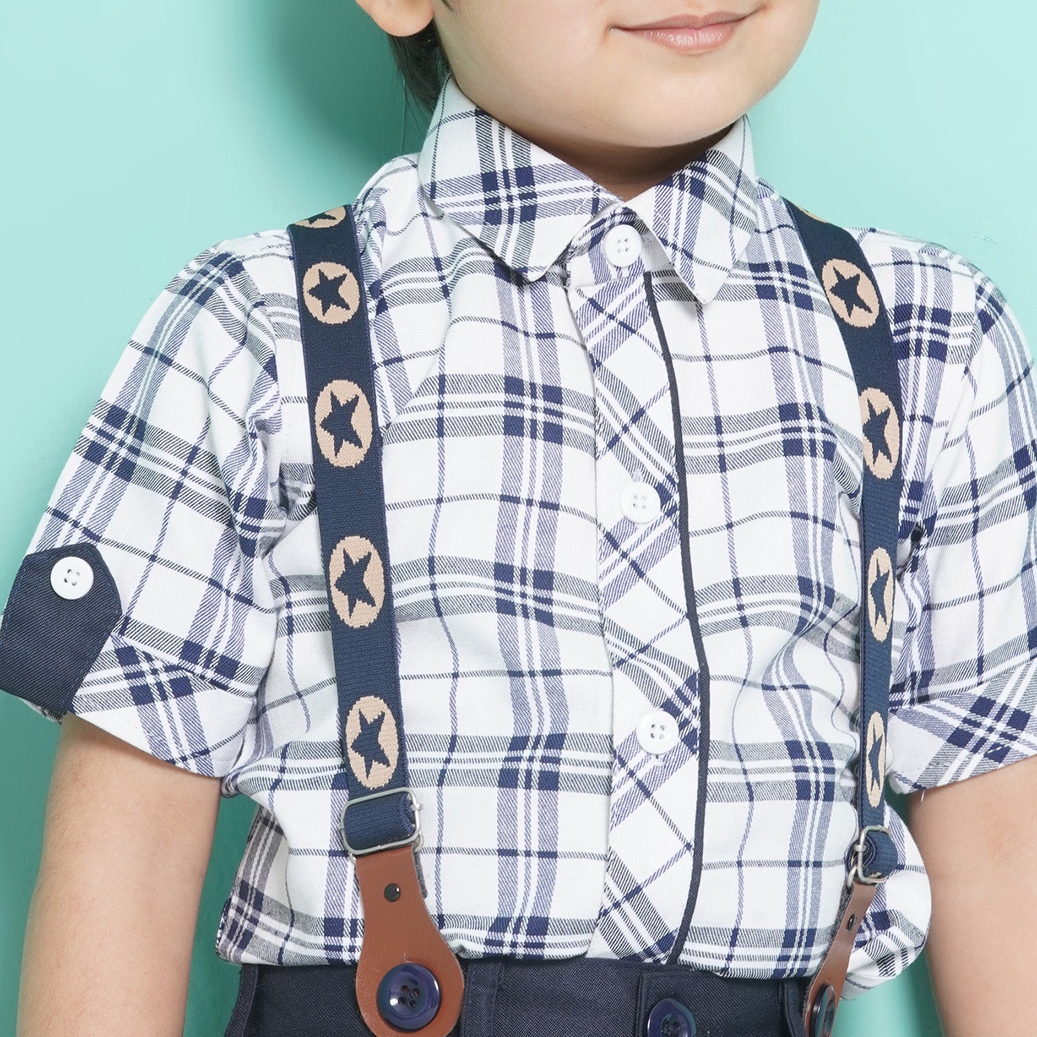 Kids Boys White Checkered Cotton Blend Dungaree - AJ Dezines