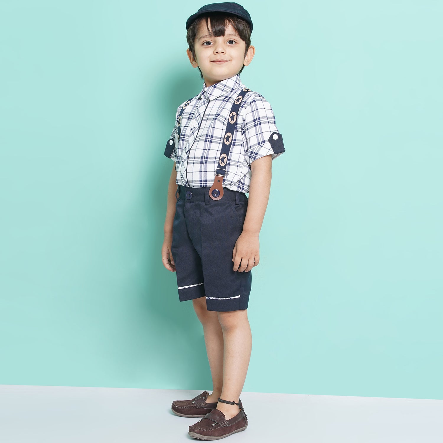 Kids Boys White Checkered Cotton Blend Dungaree - AJ Dezines